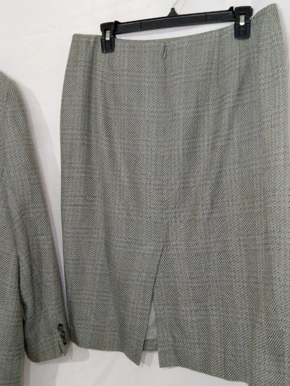 Vintage Linda Allard Ellen Tracy Wool Tweed Skirt Suit Set Womens 14 Gray Career